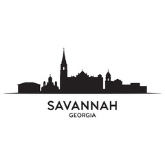 Obraz premium Savannah skyline horizontal banner. Black Savannah, Georgia. Vector template for your design. Vector black silhouette. with white background
