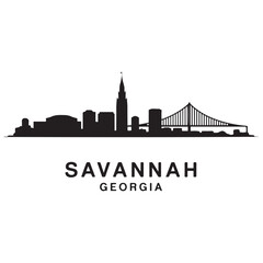 Naklejka premium Savannah skyline horizontal banner. Black Savannah, Georgia. Vector template for your design. Vector black silhouette. with white background