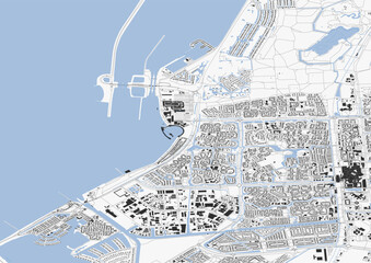 Zoomed-In Vector Map of Lelystad – Detailed Highways, Buildings, and Waterways Layout for Urban Planning and GIS Analysis
