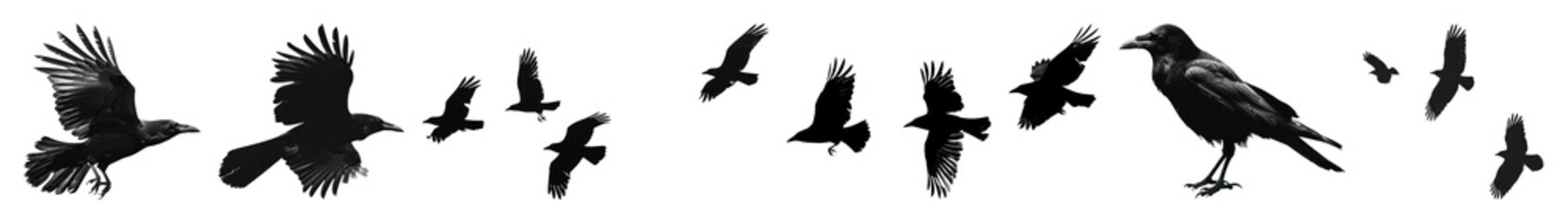 PNG Silhouettes of flying crows, element set on transparent background
