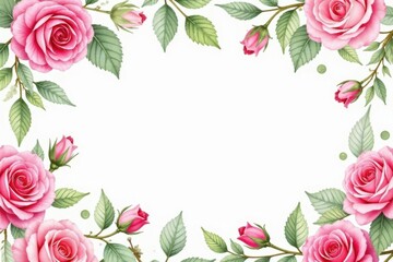 Delicate watercolor roses & leaves, repeating seamlessly , vintage, pink