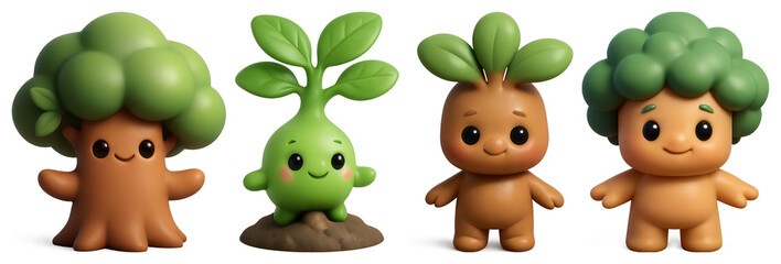 Obraz premium PNG Cute plant-inspired cartoon characters, element set on transparent background