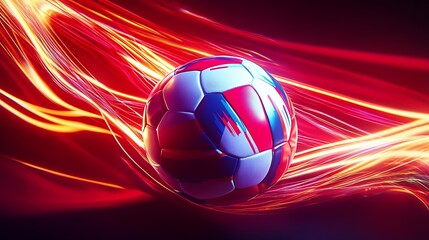 Colorful soccer ball in dynamic motion against a vibrant backdrop.