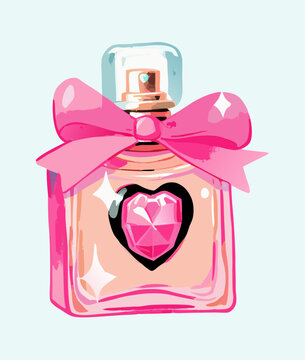pink perfume bottle with heart bow clip art preview