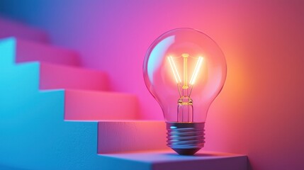 Light Bulb on Colorful Staircase Displaying Unique Design Elements