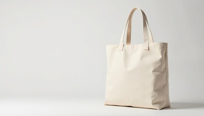 Beige canvas shopper bag, studio shot, pure white backdrop, fabric, simple, marketing