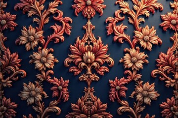 Intricate woven floral damask pattern in rich, deep tones , vintage, classic, wallpaper