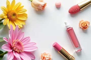 Bright, pure white background showcasing beauty items, spa, shadow
