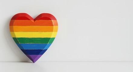 Rainbow Heart Symbol of LGBTQ Pride. Colorful Painted Heart on White Background with Copy Space. Love, Equality, and Diversity Concept.