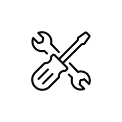 tools icon, Wrench and screwdriver . in line style design on white background. vector illustration