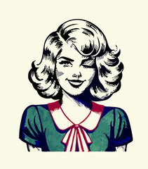 Winking Woman Pop Art Illustration, Retro Style