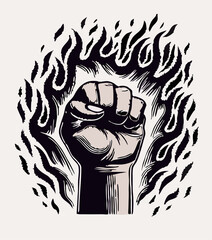 Fiery Raised Fist Graphic Design, Protest Art, Revolution