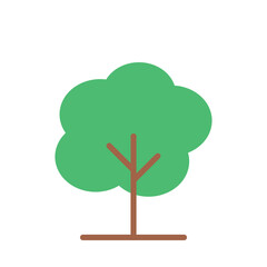 Minimalist Tree Icon Featuring Bold Green Canopy and Geometric Branch Structure in Flat Style