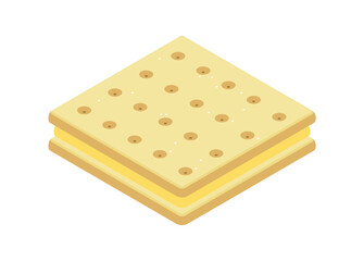 Biscuit crackers sandwich with cheese cream. Simple flat illustration in isometric view.