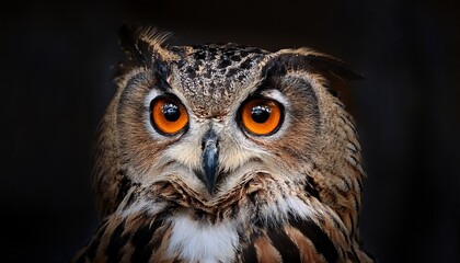 Fototapeta premium owl looking big eyes out of the darkness close