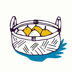 Hand-drawn Illustration of Fruit Basket with Pears