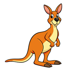 Cute cartoon kangaroo isolated on white background. Side view. Vector illustration.