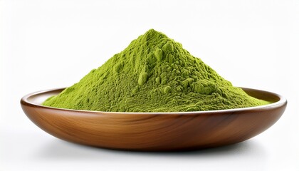 green tea powder in bowl on white background