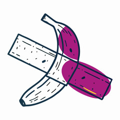 Two Bananas Crossed with Purple Blotches and a Rectangle