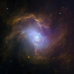 Abstract spiral nebula light in the dark cosmos starfield