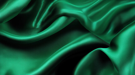 Obraz premium Elegant Green Silk Fabric with Soft Folds and Drapes, Luxurious Texture Close Up