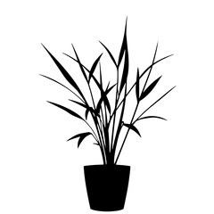 Fototapeta premium Potted Plant Silhouette: A simple, elegant black and white line art illustration of a houseplant in a pot, showcasing its minimalistic design and clean lines.