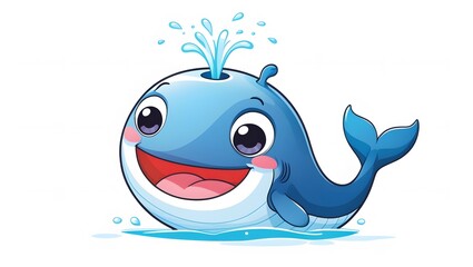 A funny and friendly cartoon whale with a wide smile,