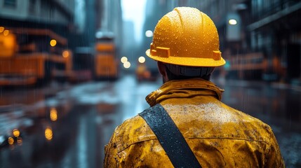 Rainy city worker