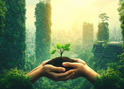 two hands holding a tree
