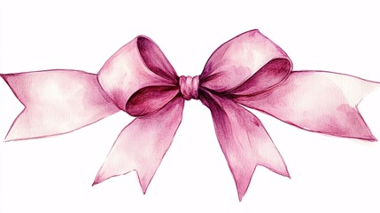Delicate pink ribbon bow, hand-painted in watercolor style.
