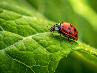 Obraz premium ladybug on green leaf