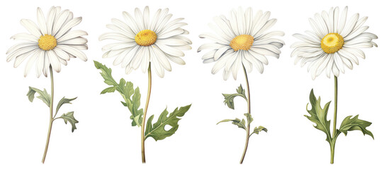 PNG Delicate daisies in bloom, element set on transparent background