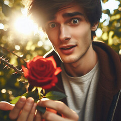 man with rose