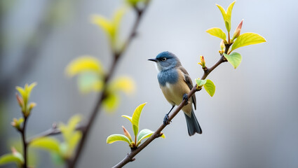 Fototapeta premium A male bluethroat sits ontop of green bush