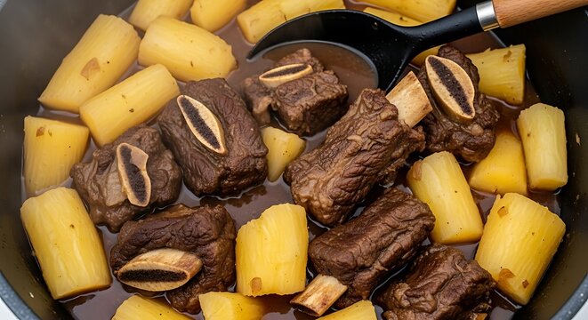 Braised Short Ribs with Cassava Root A Culinary Delight Asian Fusion Cooking Tradition Comfort Food Winter Warmer Meat and Vegetable Dish Home Cooking