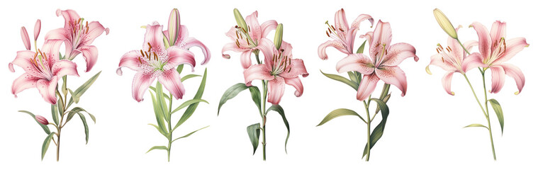 Naklejka premium PNG Delicate pink lilies illustration, element set on transparent background