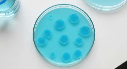 Petri dish with bacterial colonies showing microbial growth and scientific research in laboratory setting