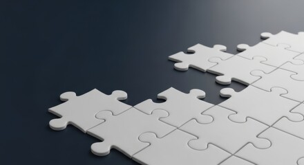 White puzzle pieces on dark background symbolizing problem solving and teamwork