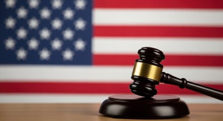 Judges gavel and american flag symbolizing justice and law in the united states