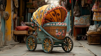 Vintage stroller in a market