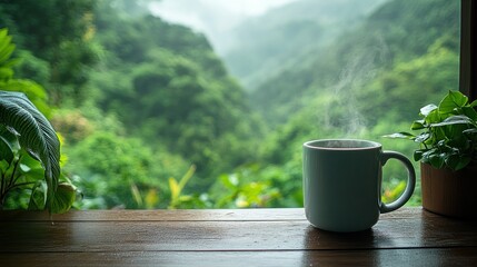 Tranquil morning coffee in nature
