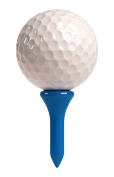 Stylish Blue Golf Tee with a White Golf Ball, Perfect for All Golf Enthusiasts and Sports Activities, Isolated on Transparent and White Background