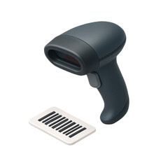 3D icon of minimalistic barcode scanner with product tag, designed for checkout and retail. Slightly isometric view isolated on transparent, no shadows. Inventory and scanning concept.