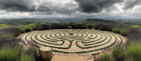 Whimsical Stone Spiral Maze Garden Landscape