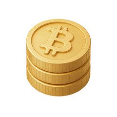 3D icon of minimalistic gold bitcoin coin stack. Slightly isometric view isolated on transparent, no shadows.