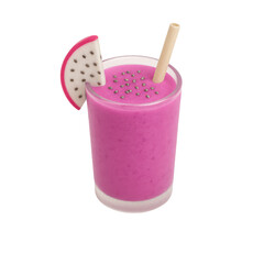 3D icon of minimalistic pink dragon fruit smoothie in glass. Slightly isometric view isolated on transparent, no shadows.