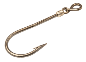 Fishing hook isolated on transparent background, a sharp steel tool for angling