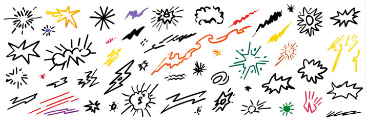 Obraz premium Cartoon comic speed effect doodle line vector set with explosive motion, dynamic energy, and hand drawn cute sketch elements