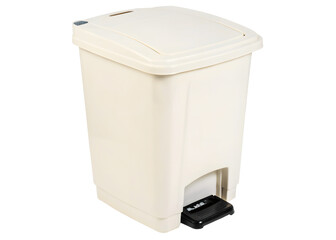 Beige plastic trash can with foot pedal isolated on transparent background