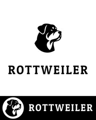 A bold and powerful logo design featuring the profile of a strong Rottweiler dog in a minimalist and modern style 